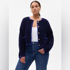 GAP Boucle Cropped Sweater Jacket navy